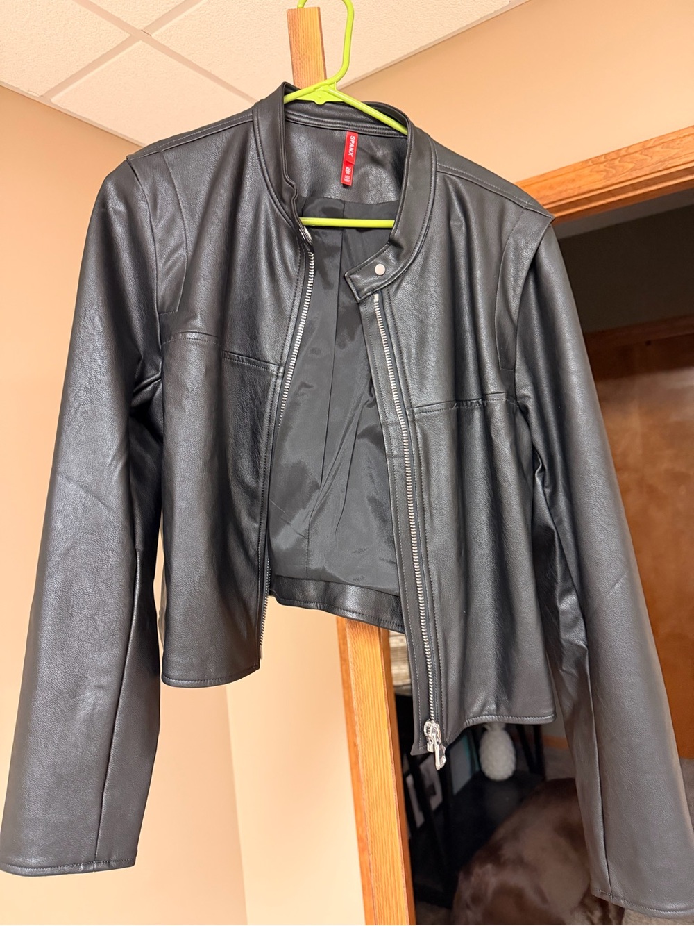 SPANX Black Faux Leather Zip-Front Jacket